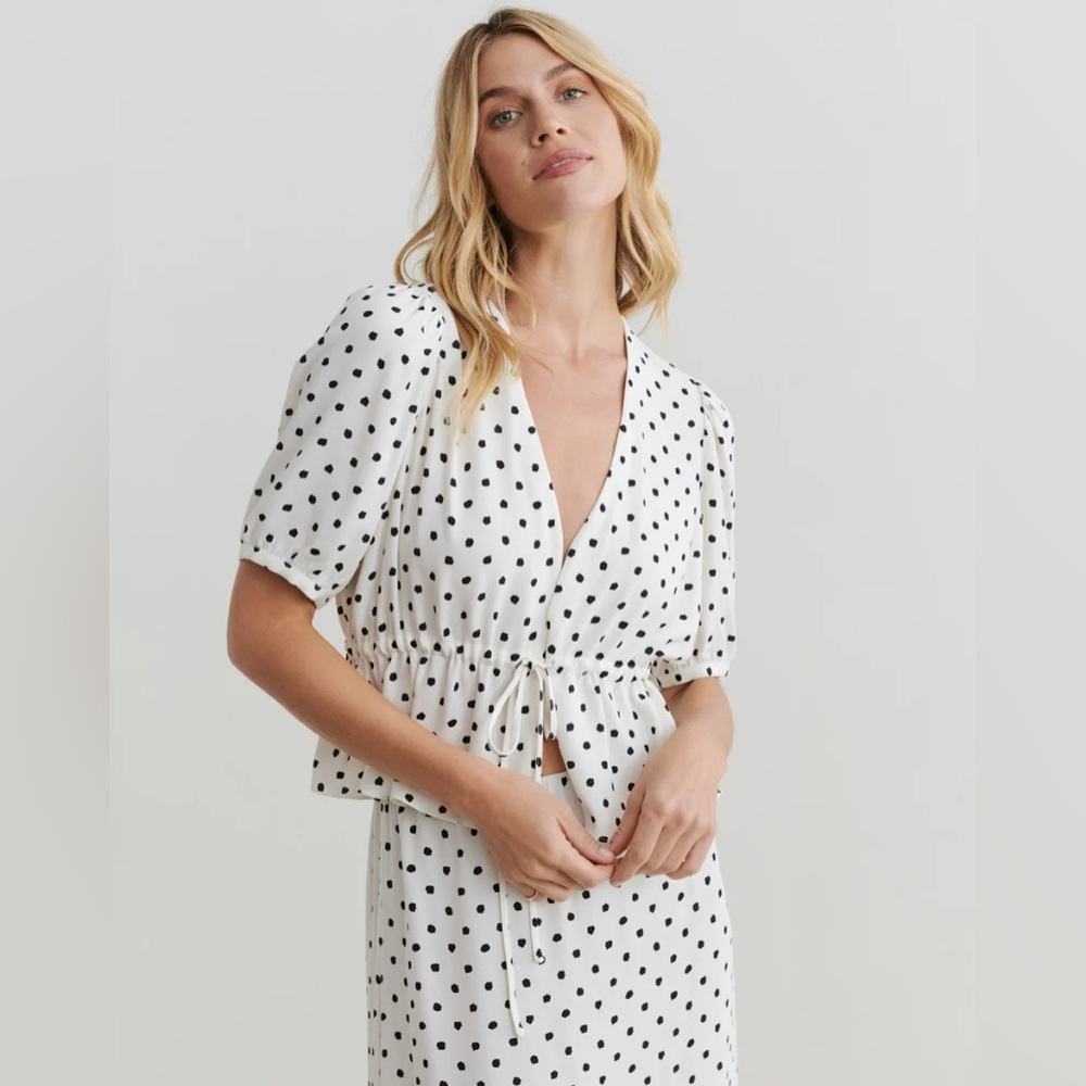 Jenni Kayne White Blouse with Black Polka Dots